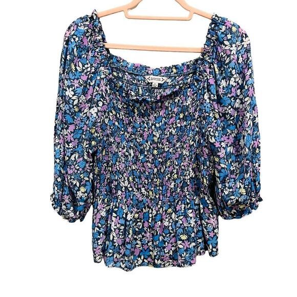 Nanette Lepore Blue floral retro Short sleeve top blouse size medium - Picture 4 of 8